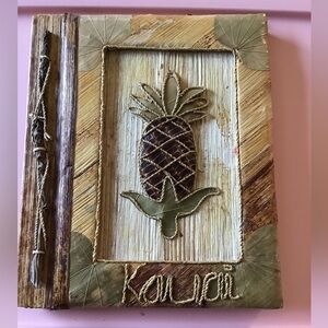 Vintage handmade bamboo leaf tiki photo album 9x10